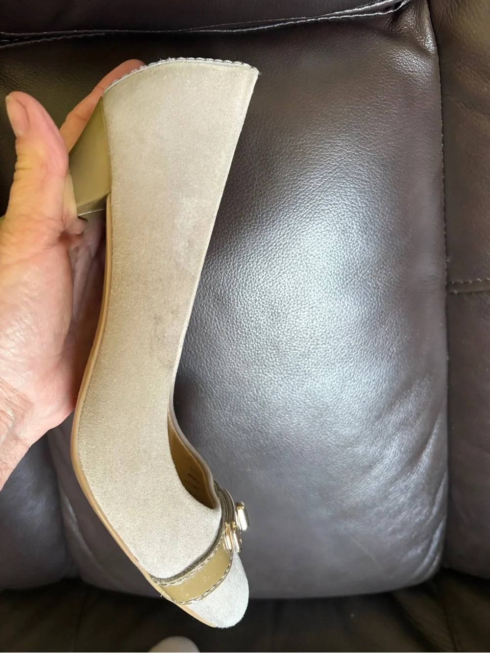 Coach ‘Wanda’ Taupe Suede Pumps
Pretty Gold Accent.
Classic Style and Beauty. - Picture 7 of 13